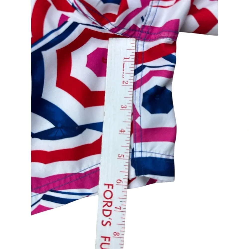 Lands' End Mens XL Volley Swim Trunks Red White Navy Umbrella Print Shorts 6